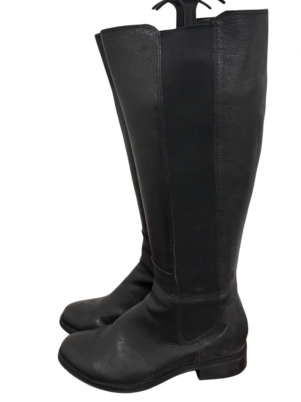 Cole Haan Black Tall Leather Boots Nike Air Stretch Back Sz 8